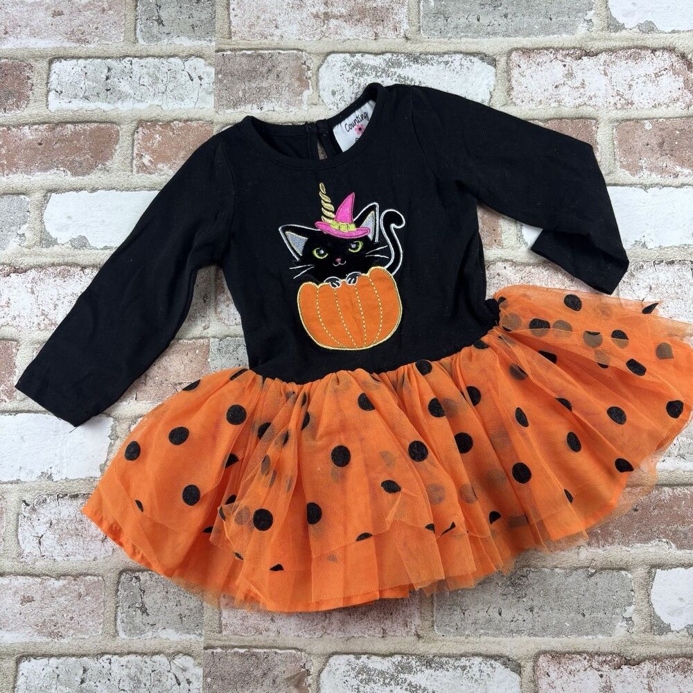 Counting Daisies Girl's Cat Unicorn Tutu Dress Long Sleeve 18 Months Dress Only